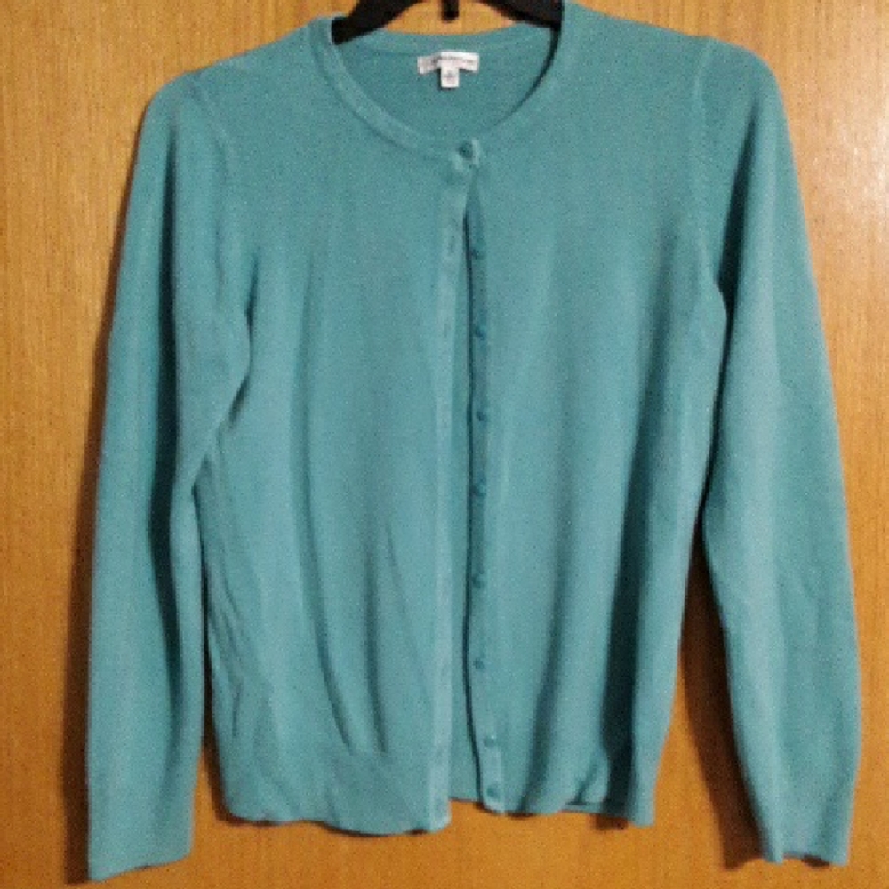 croft & barrow Teal Button-Up Crewneck Cardigan